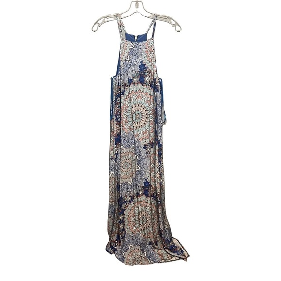 LoveRiche Geometric Paisley Mandala Print Maxi Dress Sleeveless Razorback Halter - Picture 4 of 8